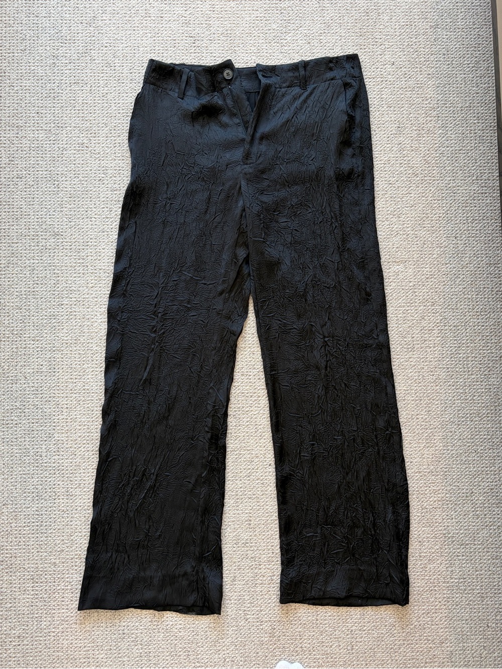 Zara Black Crinkle Textured Wide Leg Pants Size M